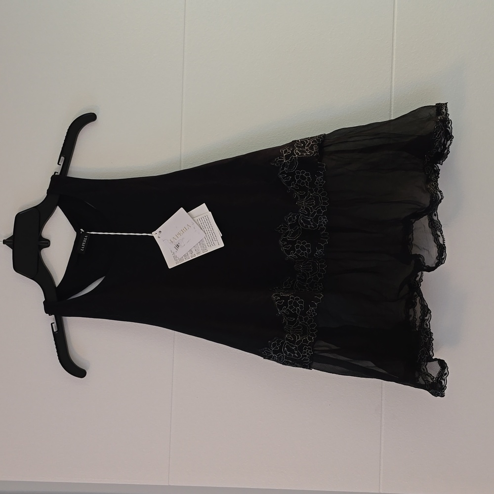 La Perla black silk lace peplum camisole